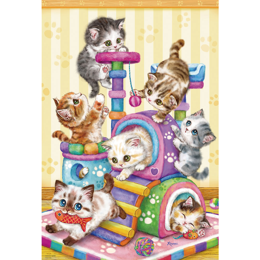 1000-029 1000片日本進口拼圖 插畫 貓咪開心的玩貓跳台