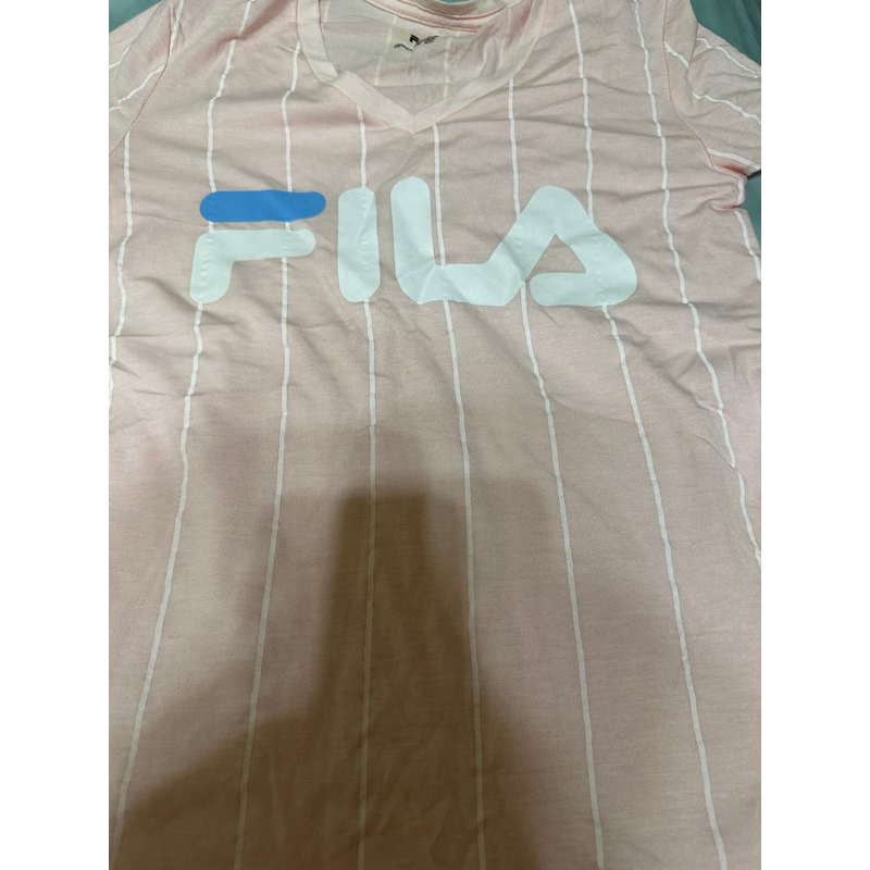 FILA V領短袖粉色棉T 休閒運動上衣