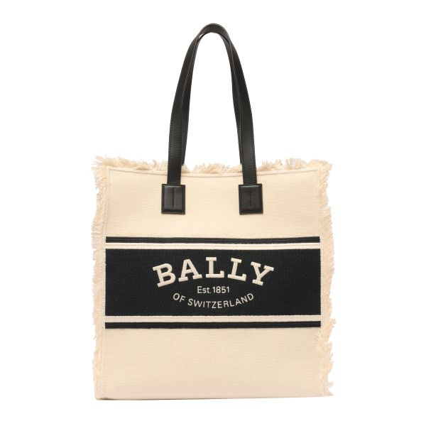 Bally Crystalia 直式 Logo皮標帆布托特包 黑色