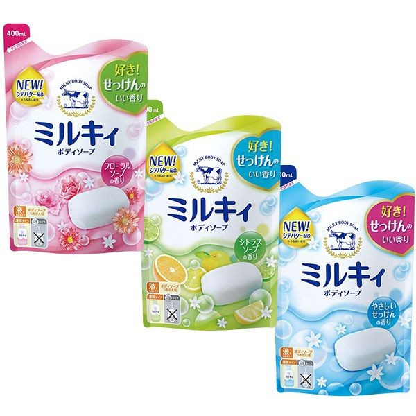 牛乳石鹼 COW 牛乳精華沐浴乳(400ml)補充包 柚子果香／玫瑰花香／清新皂香 款式可選【小三美日】D959902