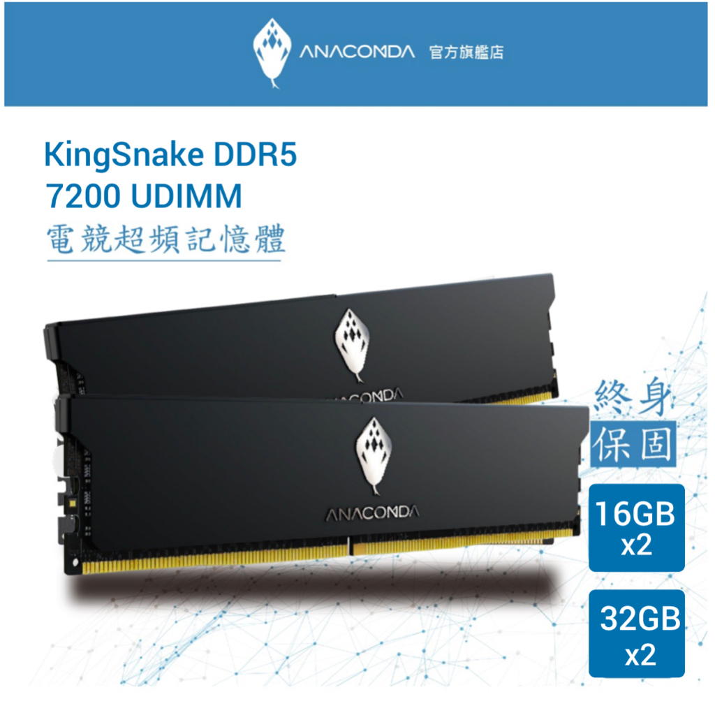 ANACOMDA巨蟒 KingSnake DDR5 5600 6000 7200 32GB(16GBX2) 超頻 記憶體