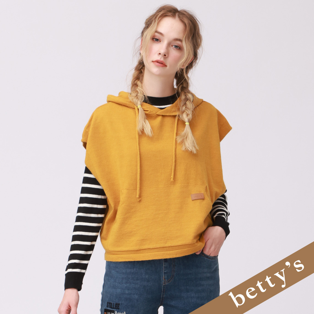 betty’s貝蒂思(25)連帽抽繩口袋針織背心上衣(黃色)