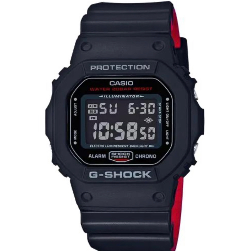 【CASIO 卡西歐】G-SHOCK 絕對強悍時尚潮流運動錶-黑紅(DW-5600HR-1DR)