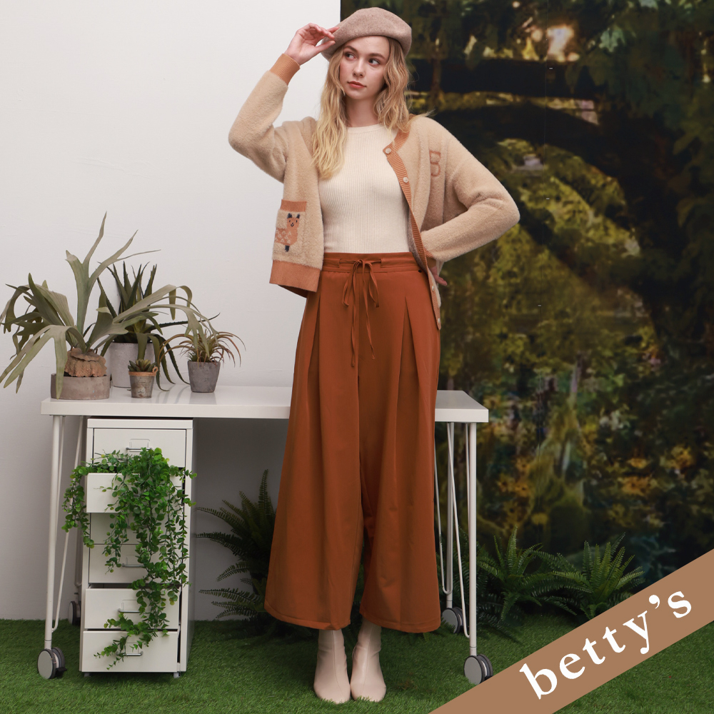 betty’s貝蒂思(25)腰鬆緊綁帶壓褶落地寬褲(駝色)