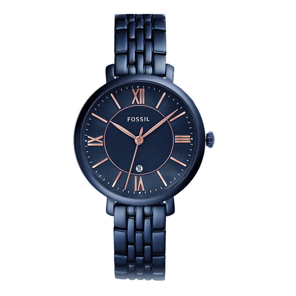 FOSSIL 復古魅力 Jacqueline系列 藍色不鏽鋼鍊帶錶 ES4094