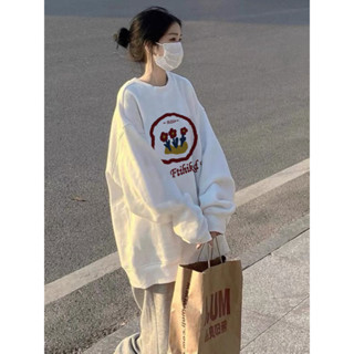 CHAOO 純棉 衛衣 大學t 圓領衛衣 長袖上衣 原宿風衣服 oversize 美式復古 韓版上衣 秋冬上衣 衣服女