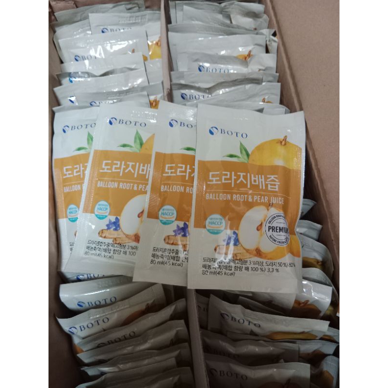 韓國 BOTO 梨桔梗水梨汁80ML*100包一箱，一單最多一箱，超過1箱100包請重新訂購此商品不與其他商品合併訂購