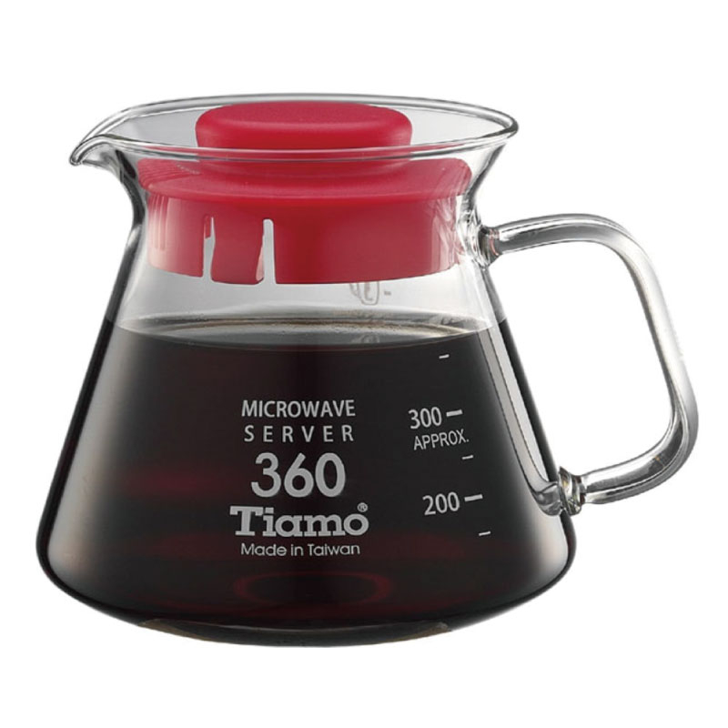 【TIAMO】耐熱玻璃咖啡花茶壺 通過SGS檢測/HG2296R(360cc/紅)|Tiamo品牌旗艦館