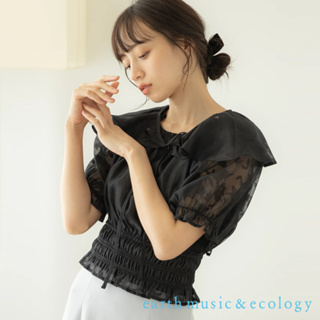 earth music&ecology 可拆式荷葉領微透花朵圖案短版上衣(1M33L0C0100)