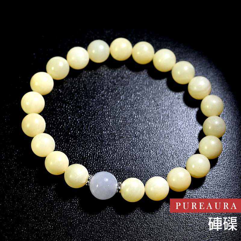 【Pureaura ® 純粹水晶寶石】頂級佛寶全玉化金黃天然硨磲與紫翡手珠