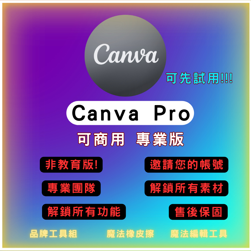 『2024 Canva PRO 專業版 可商用 可用品牌工具 解鎖所有Pro功能』非教育版 平面設計軟體專業版 外包接案