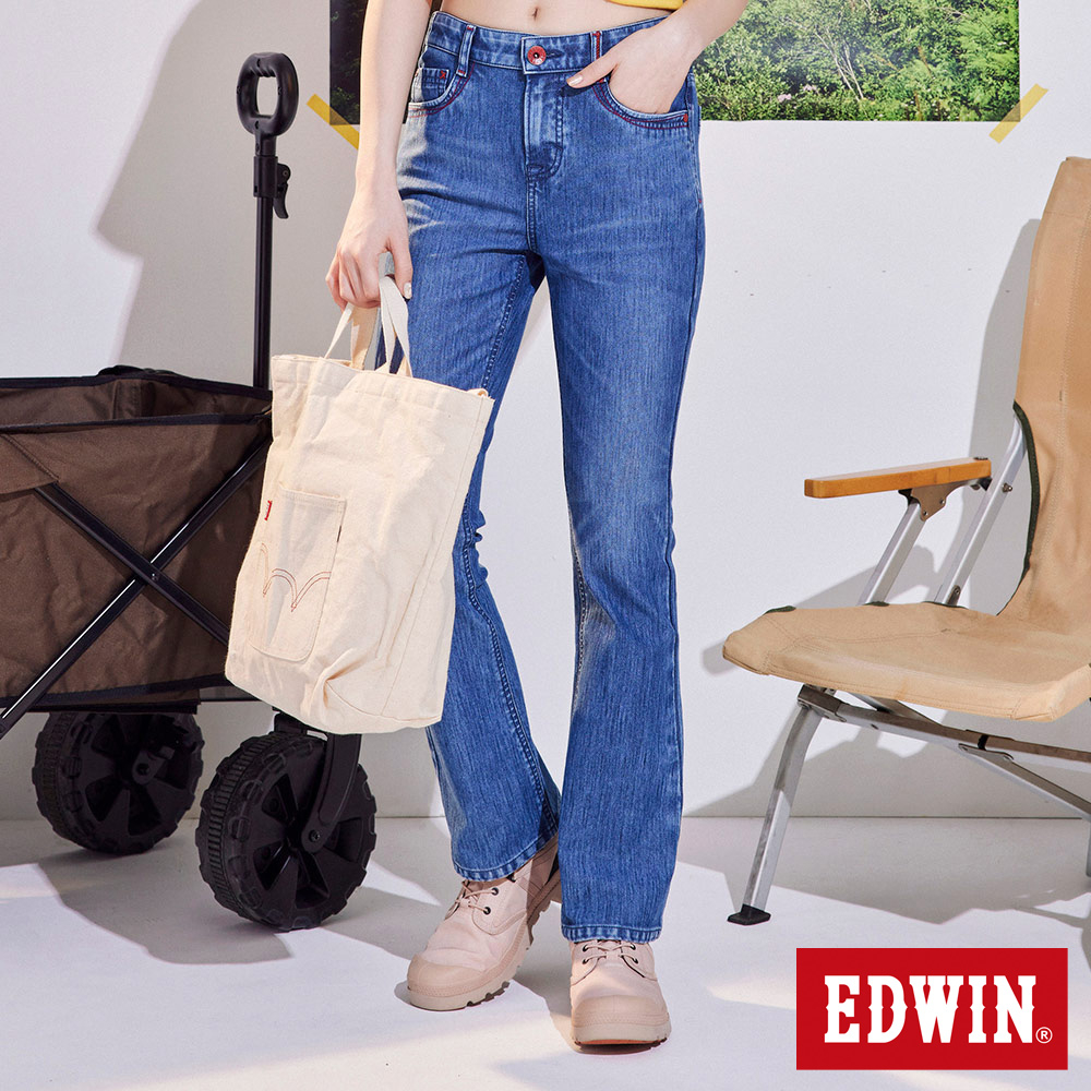 EDWIN 女款 JERSEYS 迦績 超彈靴型牛仔褲(拔洗藍)