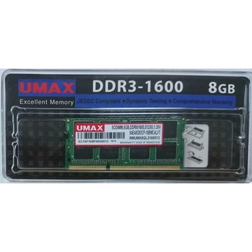 UMAX 筆記型記憶體 8GB DDR3 1600 512x8 顆粒，低電壓 1.35V ( SO-DIMM DDR3）