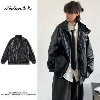【iFashion 男色】✨日系 復古 皮衣 男 潮流 新款 機車 夾克 秋季 美式 街頭 立領 外套 飛行