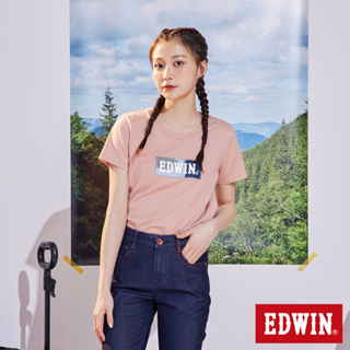 EDWIN 再生系列 CORE拼布 BOX LOGO短袖T恤(淡粉紅)-女款