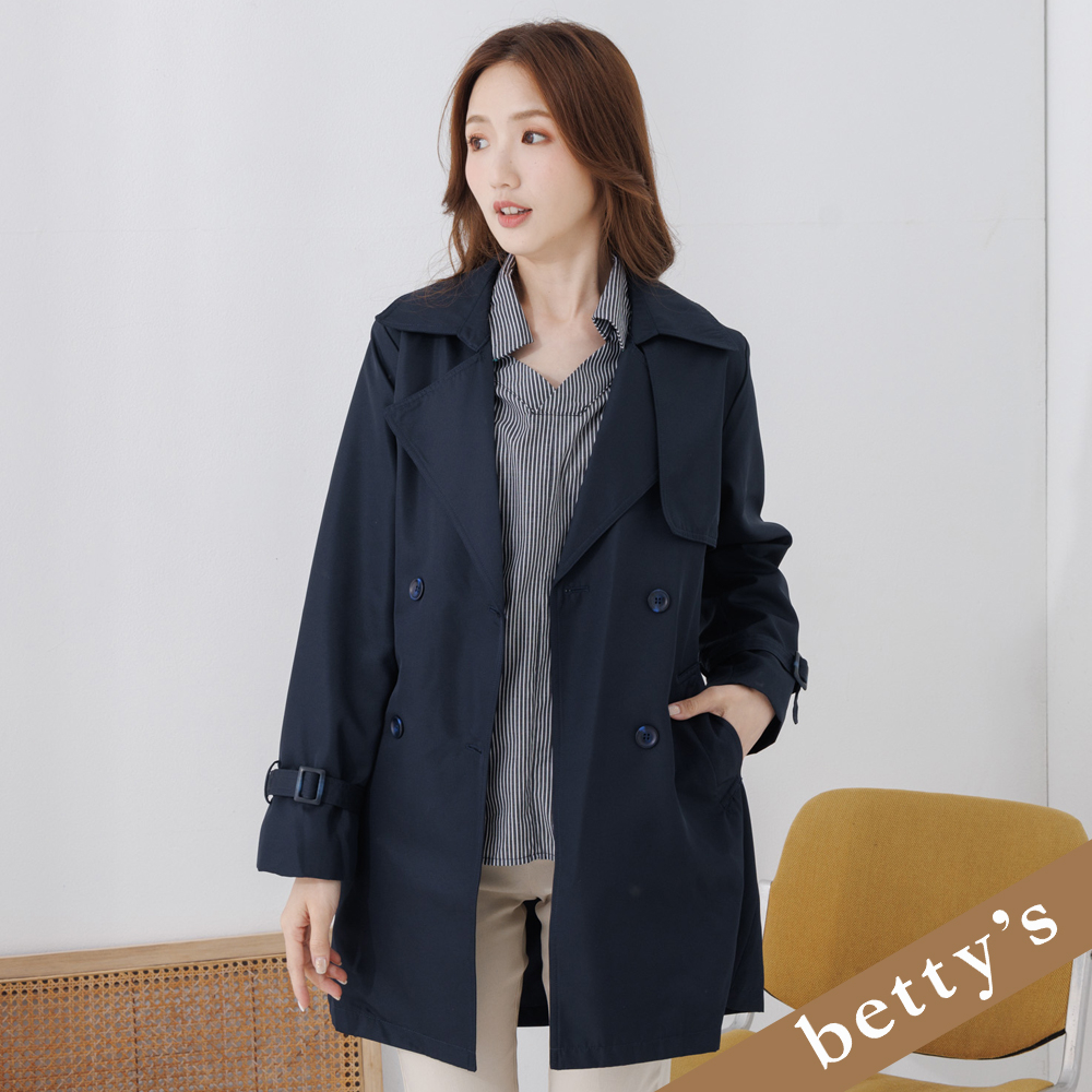 betty’s貝蒂思(25)雙排釦西裝領腰帶風衣(深藍色)