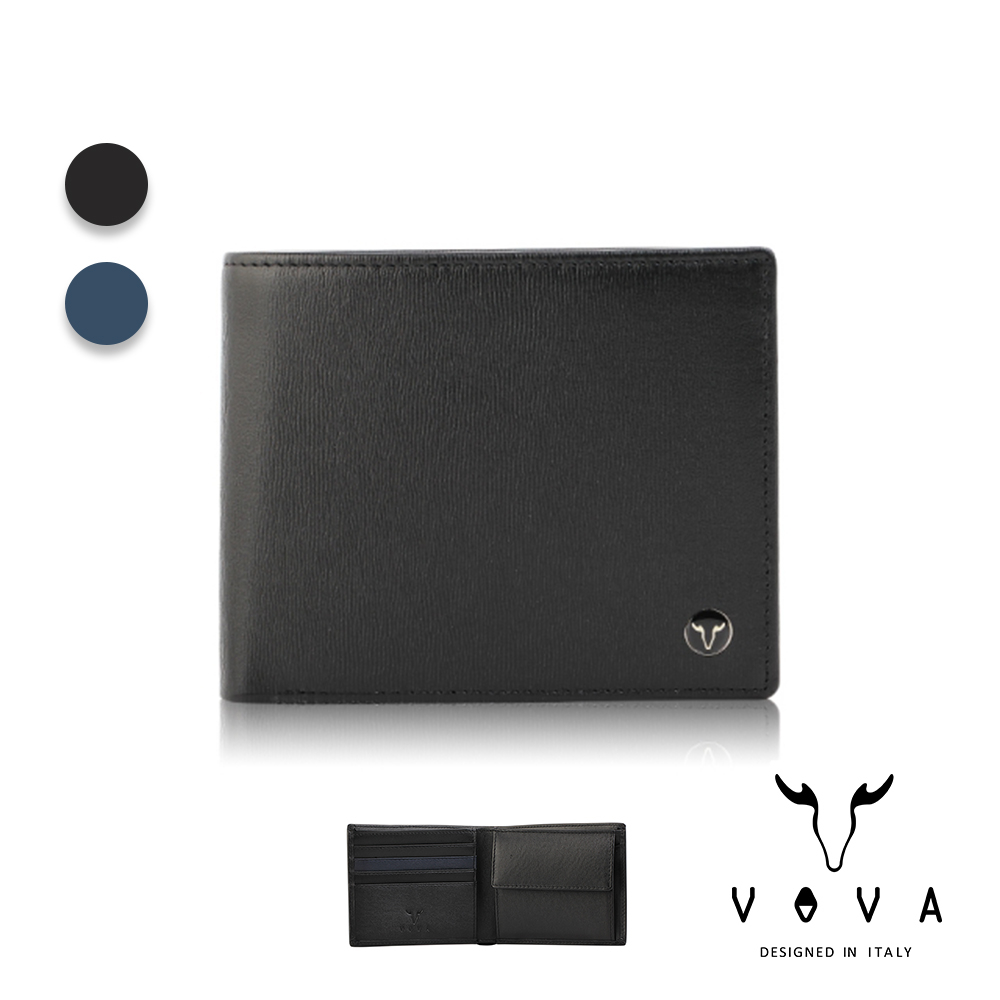 【VOVA】義大利沃汎 高第-II系列4卡零錢袋皮夾 黑色/深藍 VA126W007BK/NY