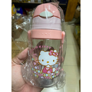 新款正版授權hello Kitty兒童塑料吸管杯(8001)KT兒童水杯凱蒂貓雙柄吸管水壺 短的雙柄式280mil