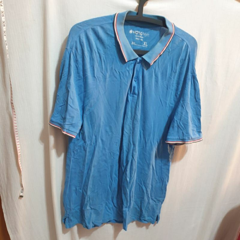 姜小舖男用HANG TEN藍色棉質短袖POLO衫XL號。大尺碼 運動POLO衫 通勤POLO衫 素色POLO衫