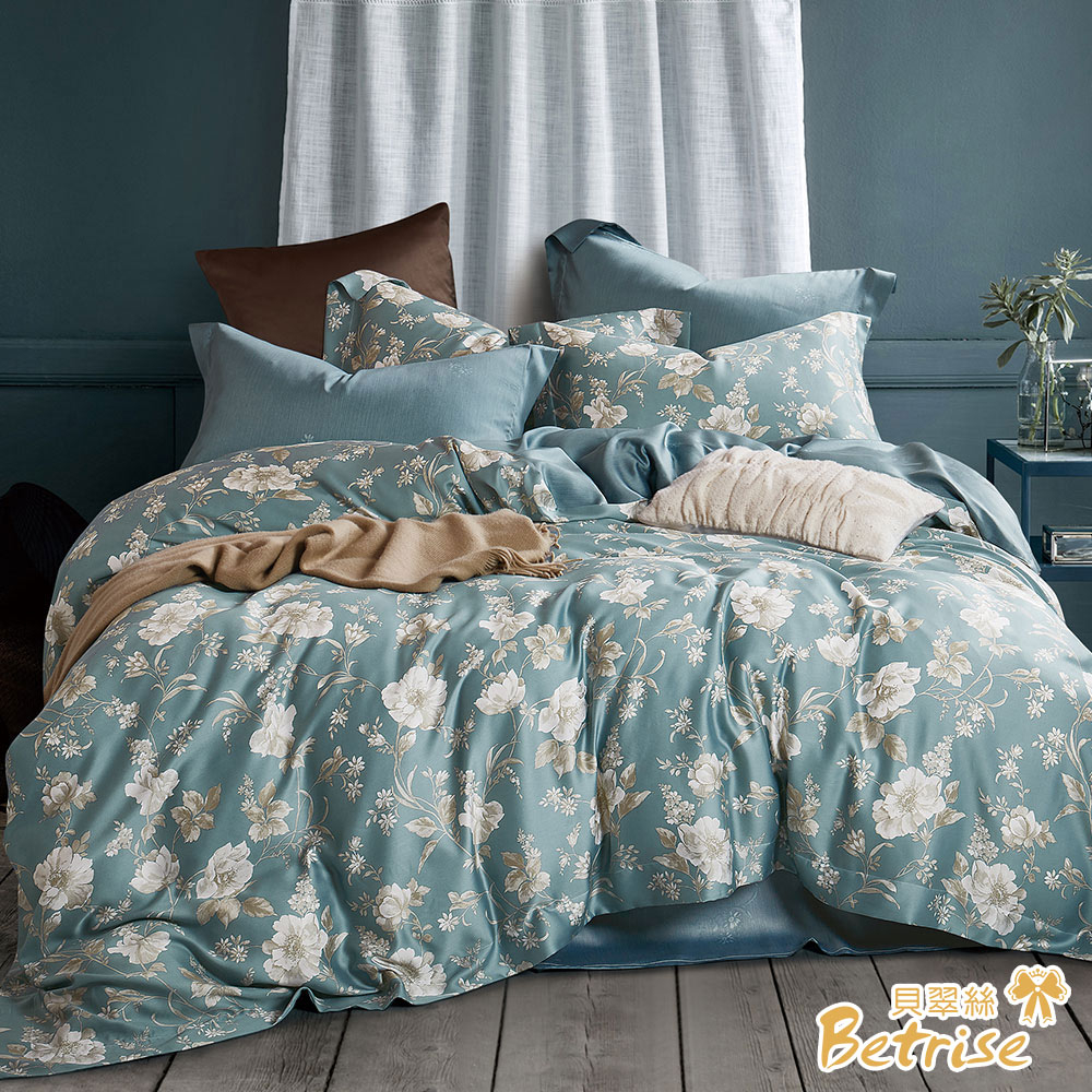 【Betrise山茶春色】雙人/加大-植萃系列100%奧地利天絲八件式鋪棉兩用被床罩組