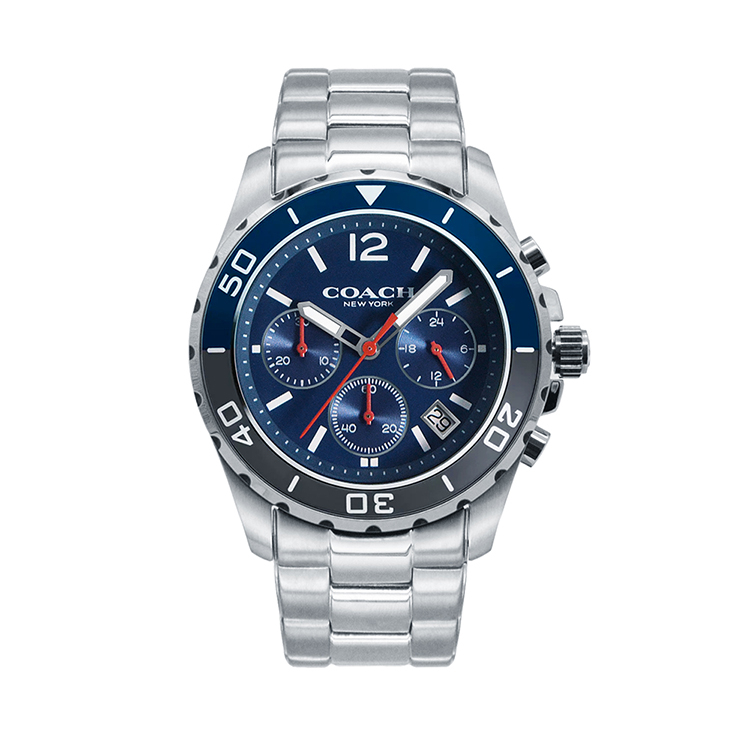 COACH | 經典KENT系列 帥氣三眼計時腕錶/手錶/男錶 - 不鏽鋼錶帶x藍面 14602555