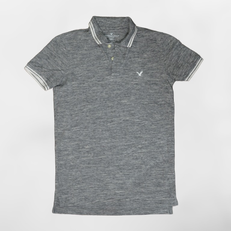 [8成新，美國購回，原售1400] American Eagle AE 灰色修身Polo衫 領口白條紋 XS 男短袖衫
