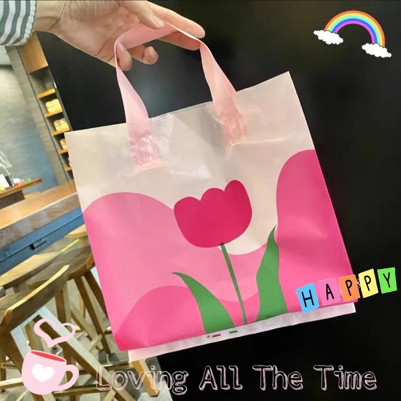💕台灣現貨💕27*30*8 粉紅色 鬱金香 🌷 禮品袋 手提塑膠袋 手提袋 購物袋 禮物袋 服飾袋 包裝袋 塑膠袋