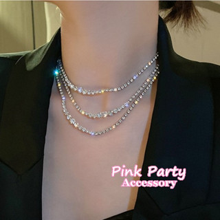 【項鍊】精緻時尚 閃亮水鑽多層次項鍊 鎖骨鍊 頸鍊 短項鍊 PinkParty❤韓系飾品 新娘秘書 新娘飾品
