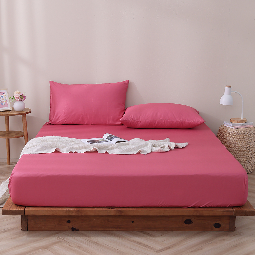 豔桃紅-200織紗精梳棉三件式枕套床包組