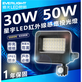 億光 EVERLIGHT LED 30W 50W 全電壓 防水IP65 紅外線感應投光燈 含稅享保固-燈后