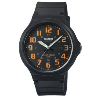 CASIO 超輕薄感實用必備大表面指標錶-(MW-240-4B)黑x橘數字/45mm