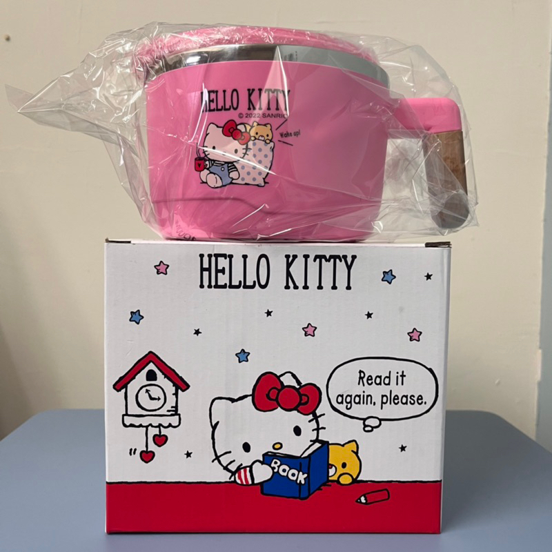 三麗鷗正版授權粉色Hello Kitty 304不鏽鋼握把泡麵碗 1000ML