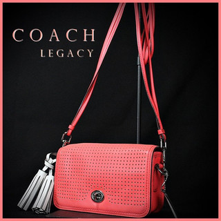 美國【COACH】LEGACY 霓彩粉色牛皮 復古流蘇小方包 斜背包