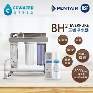 【清淨淨水店】除氯抑垢大過濾量美國Everpure BH2三道不銹鋼腳架型淨水器，全NSF濾心免插電生飲淨水器3900元