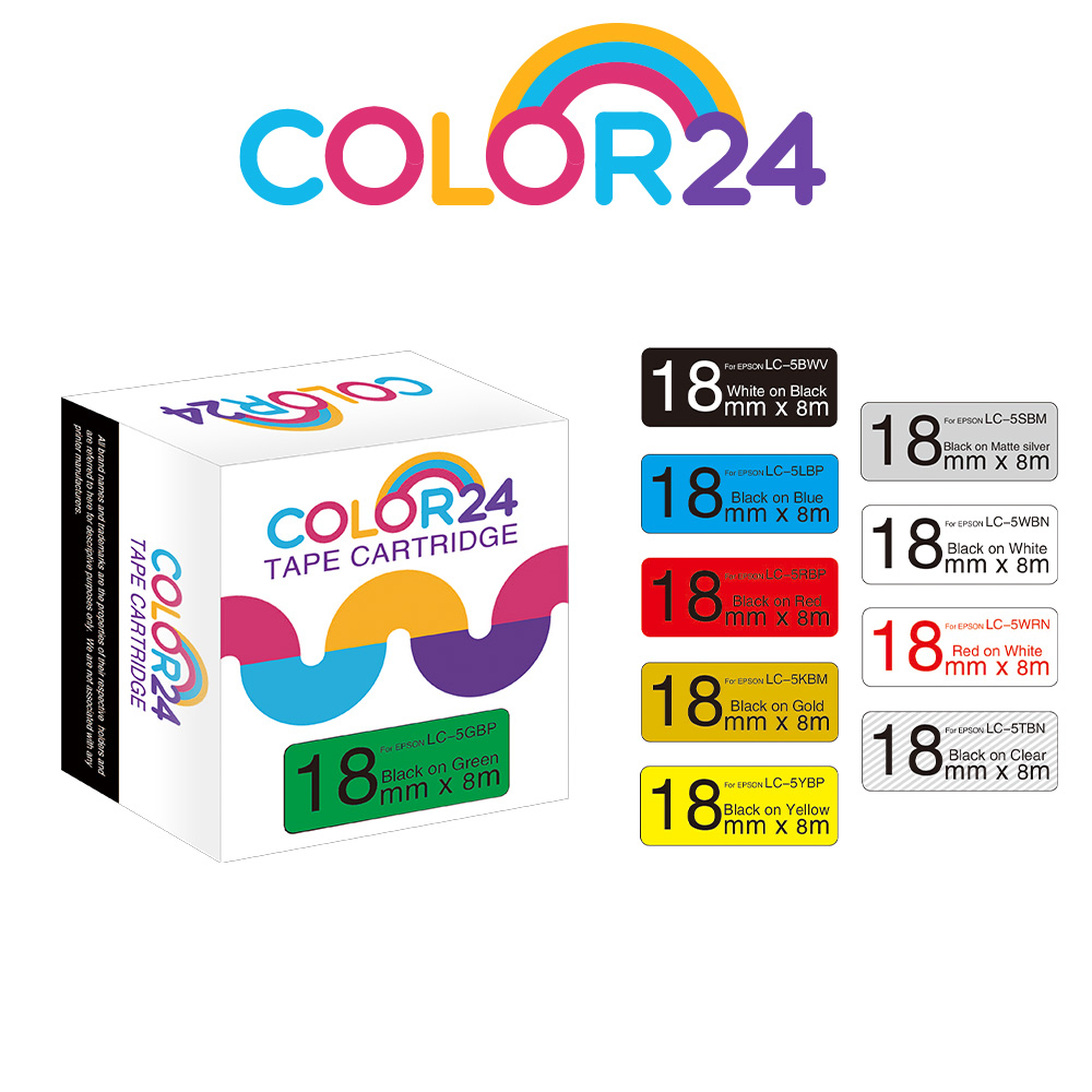 COLOR24 EPSON 相容 副廠 金色 銀色 透明 貼紙 標籤帶 寬度18mm LW-K200BL LW-K400