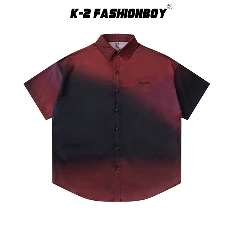 【K-2】evolvement EVO 黑紅 漸層 暈染 短袖襯衫 潮流 指標 暗紅色 個性 TRAP【AE2248】