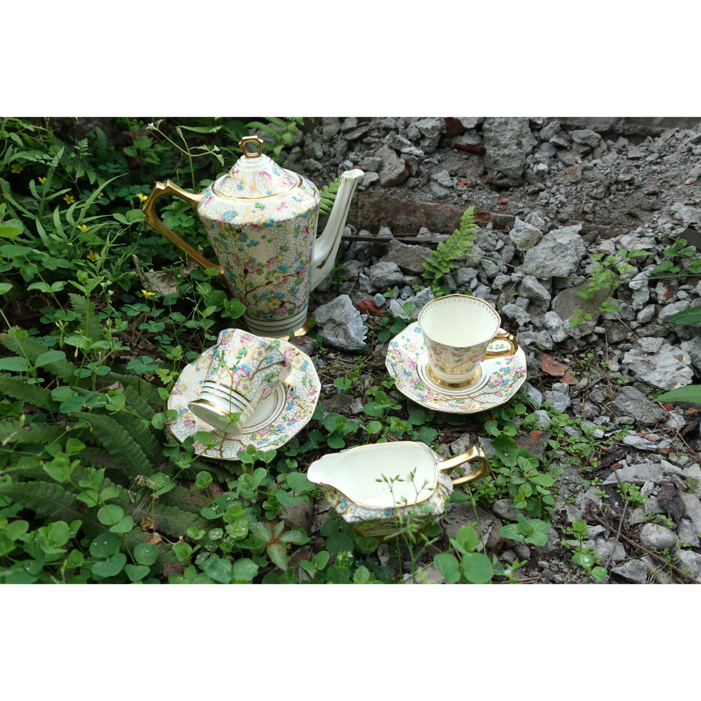 【Sunshine Antiques】Tuscan - reg No.780986 英國骨瓷 咖啡杯組 牛奶壺 咖啡壺