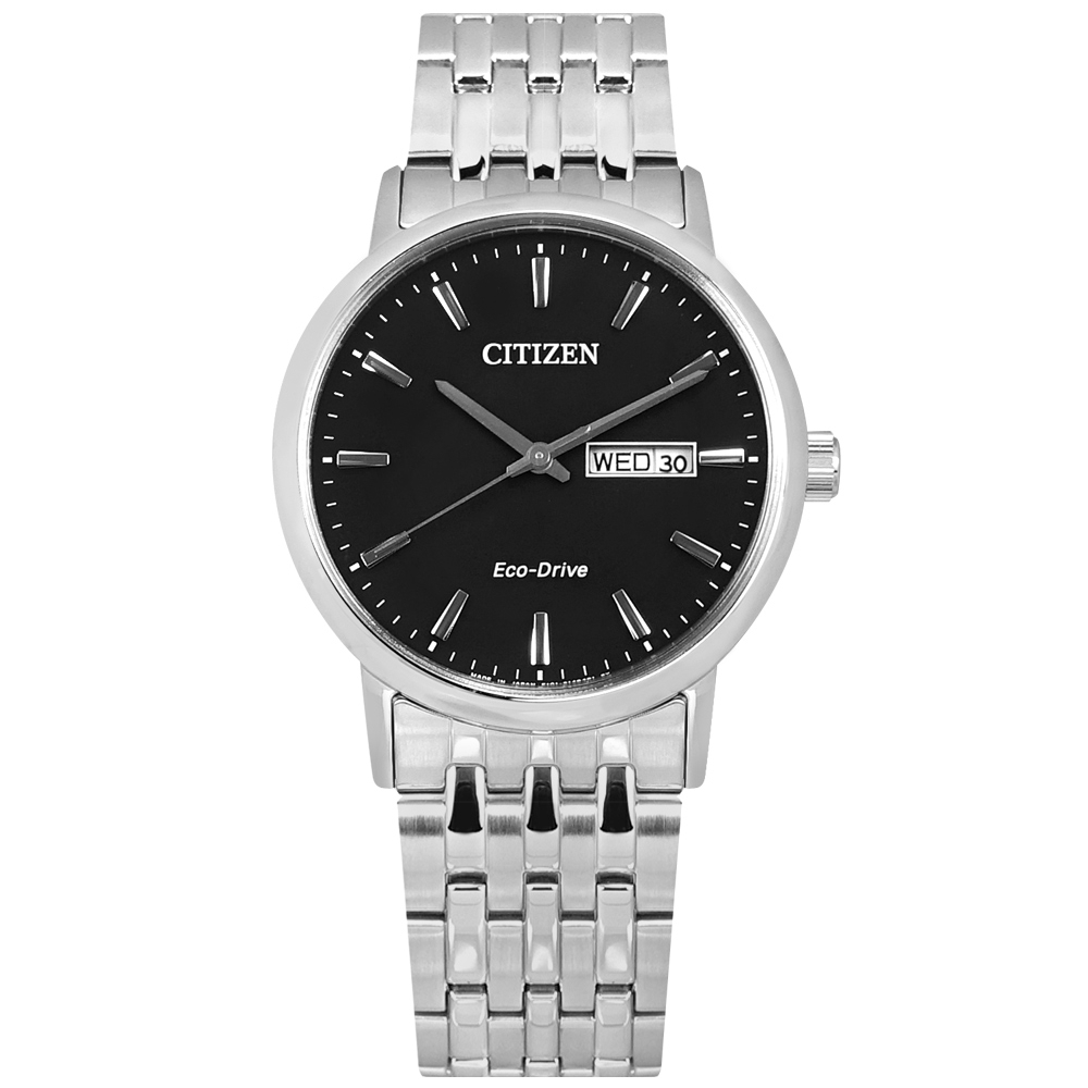 CITIZEN / 光動能 藍寶石水晶玻璃 星期日期 不鏽鋼手錶 黑色 / BM9010-59E / 37mm