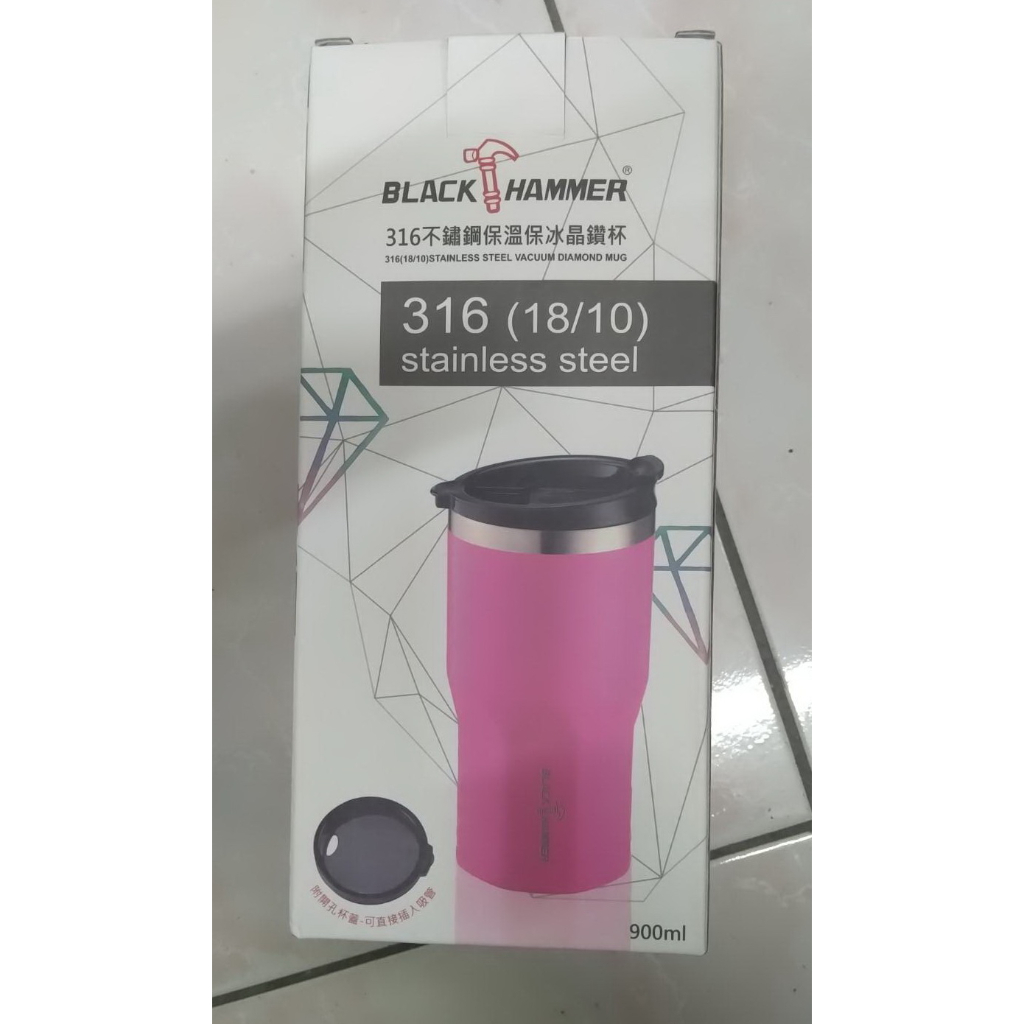 【義大利 Black Hammer 原廠】(900ml超大杯，午夜黑色)-316不鏽鋼保溫保冰冰霸杯