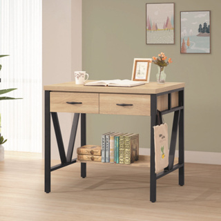 芙蘿拉 橡木色3尺鐵架書桌 抽屜書桌 YD米恩居家生活