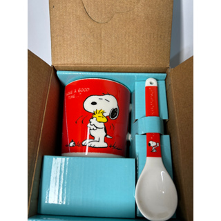 【出清品】~日本 Snoopy 史努比 紅色 杯 茶杯 水杯 馬克杯 杯子 馬克杯+湯匙禮盒