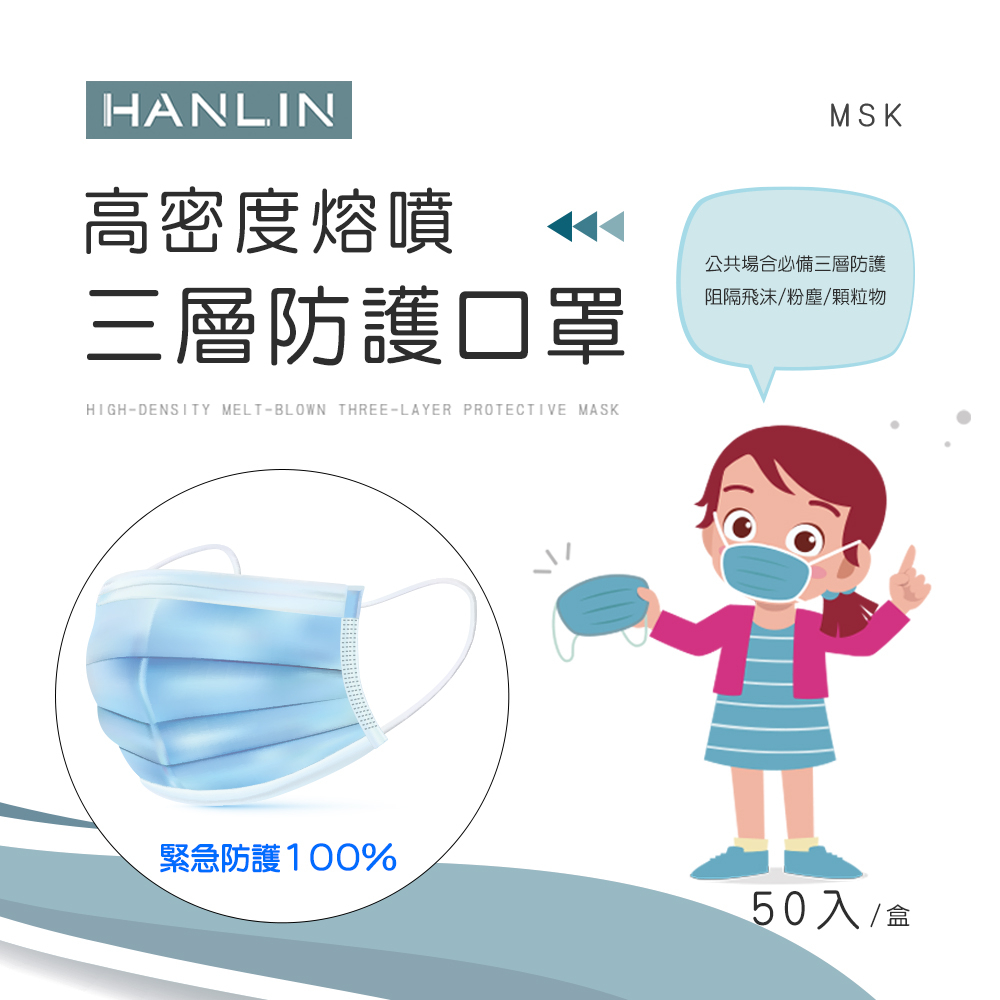 HANLIN-MSK 高密度熔噴三層防護口罩（此商品非醫療級口罩）# 成人口罩 防塵口罩 拋棄式口罩 現貨