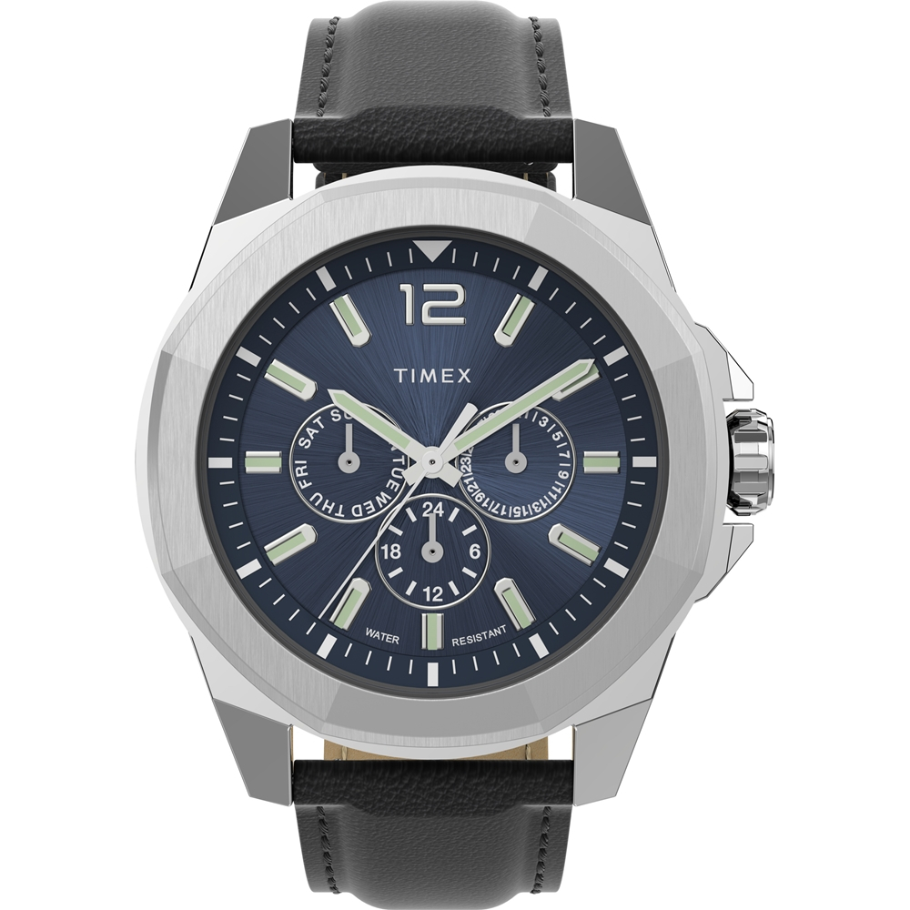 【TIMEX】天美時 風格系列  八角錶圈 低調黑紳士手錶  (銀x藍 TXTW2V43200)