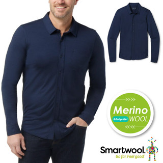 【美國 SmartWool】男 美麗諾羊毛控溫百搭長袖襯衫.吸濕透氣休閒運動上衣 深海藍 SW017349