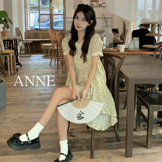 ANNE｜前短後長方領碎花連身裙【AD20241】長裙 夏天洋裝 碎花洋裝 海邊洋裝 短袖洋裝 泡泡袖 連身裙 洋裝