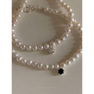 現貨｜🇰🇷’shining pearl‘ 單鑽淡水珍珠手鍊 純銀手鍊
