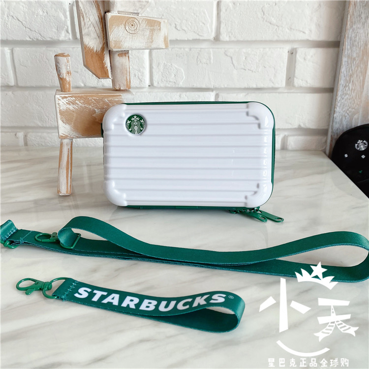 Starbucks官方正品！泰國星巴克迷你行李箱造型背包手機零錢包斜挎單肩手拿包白色綠LOGO限量收藏