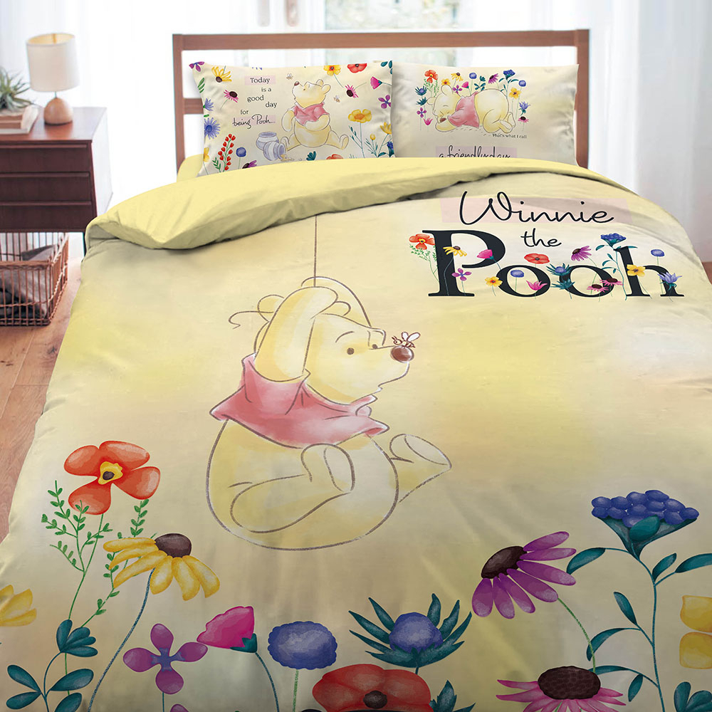 小熊維尼 花園迷蹤 黃 100%頂級天絲 單人 雙人 加大 床包組 被套 兩用被 涼被 枕頭套