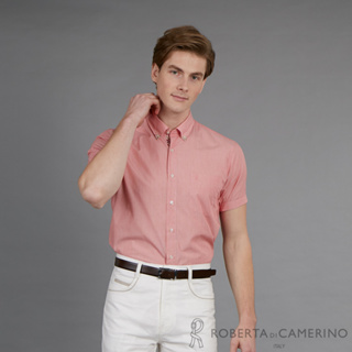 ROBERTA諾貝達 台灣製 進口素材 舒適純棉 合身時尚短袖襯衫REE05-75紅色