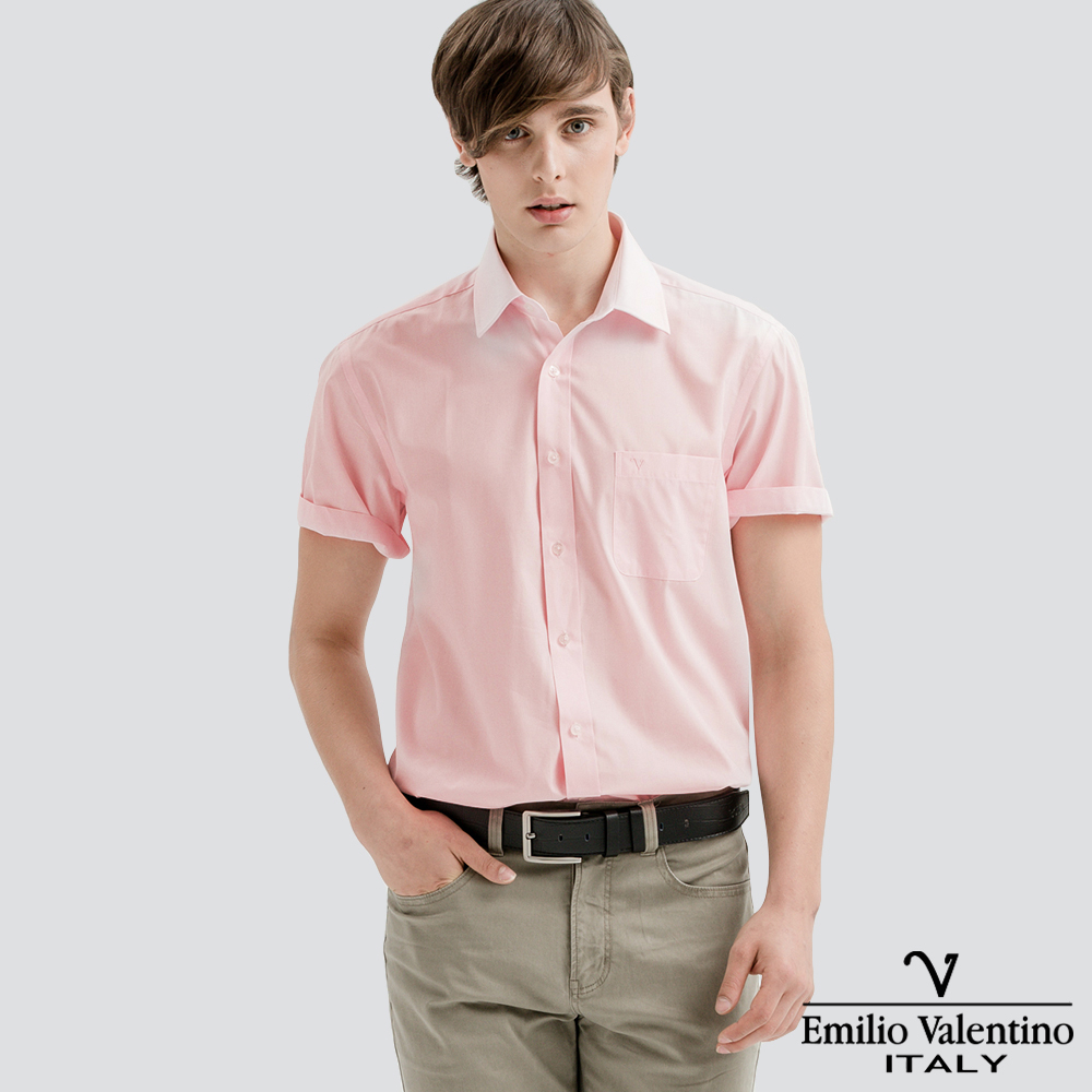 【Emilio Valentino】都會經典短袖襯衫-粉紅